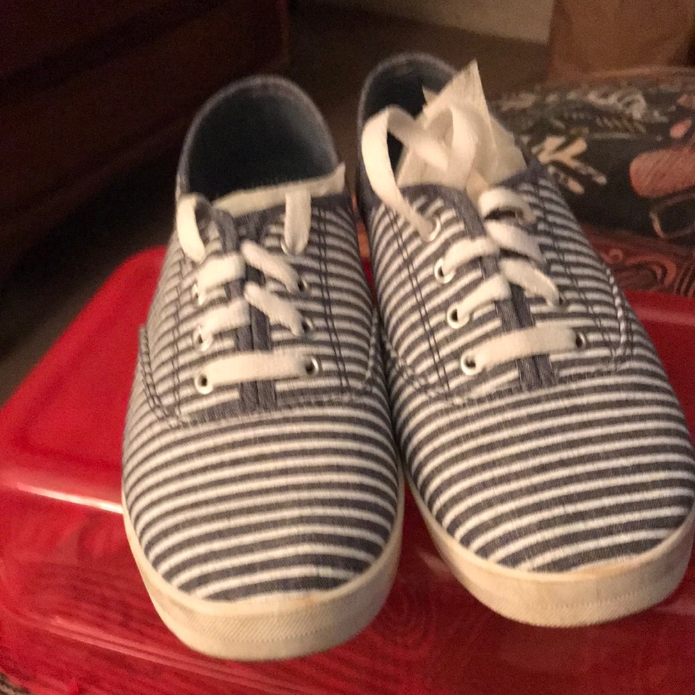 Kids Blue and White Striped Canvas Sneakers